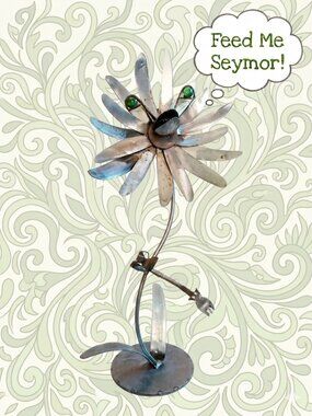 Handmade Metal Steel Flower Character Upcycled Sculpture Unique-Feed Me Seymour!